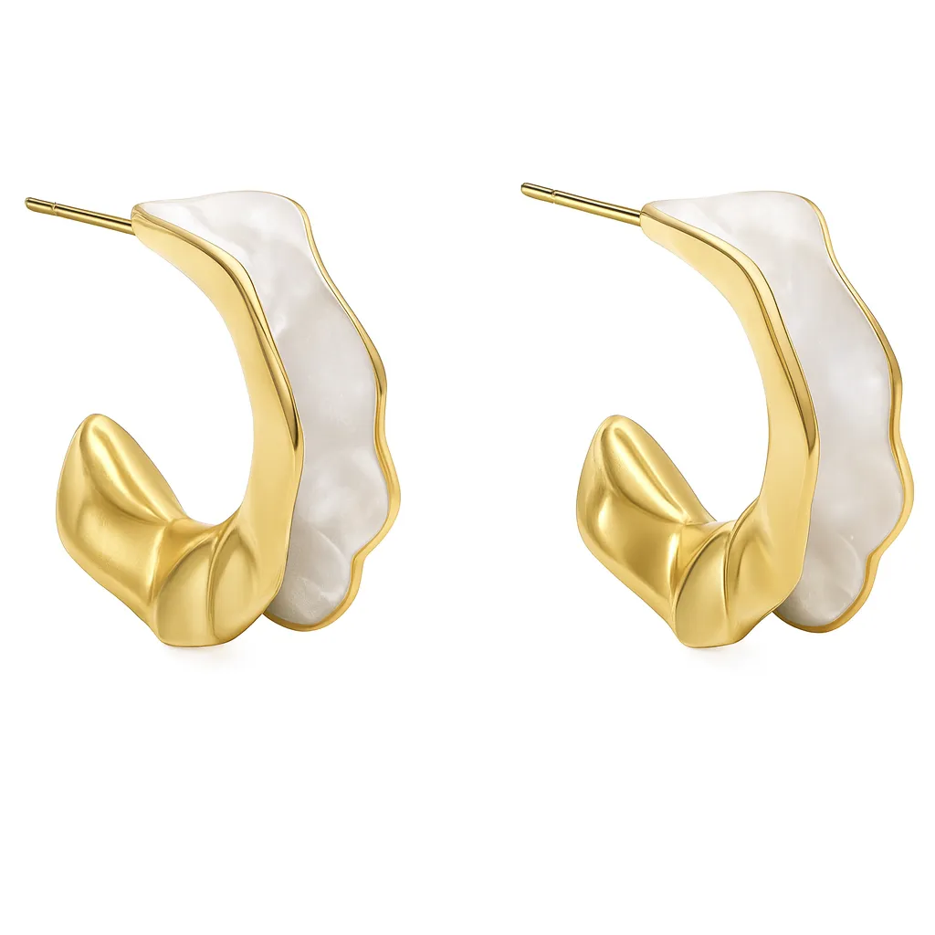 Mother-of-Pearl Wave Hoops