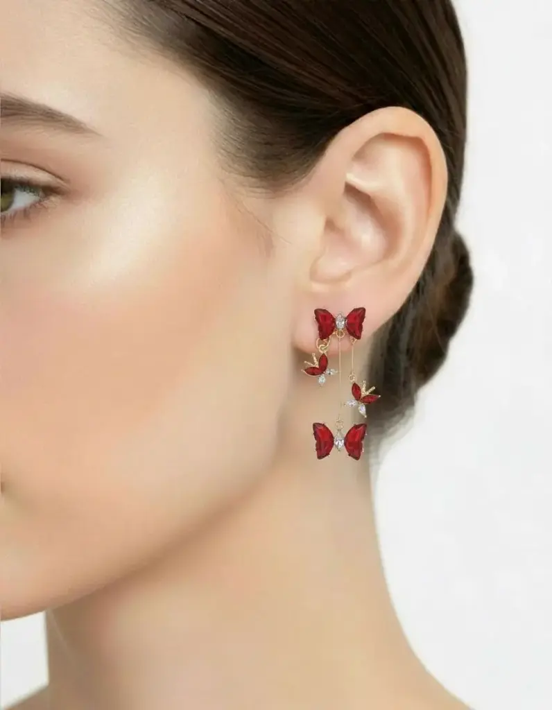 Ruby Butterfly Drop Earrings