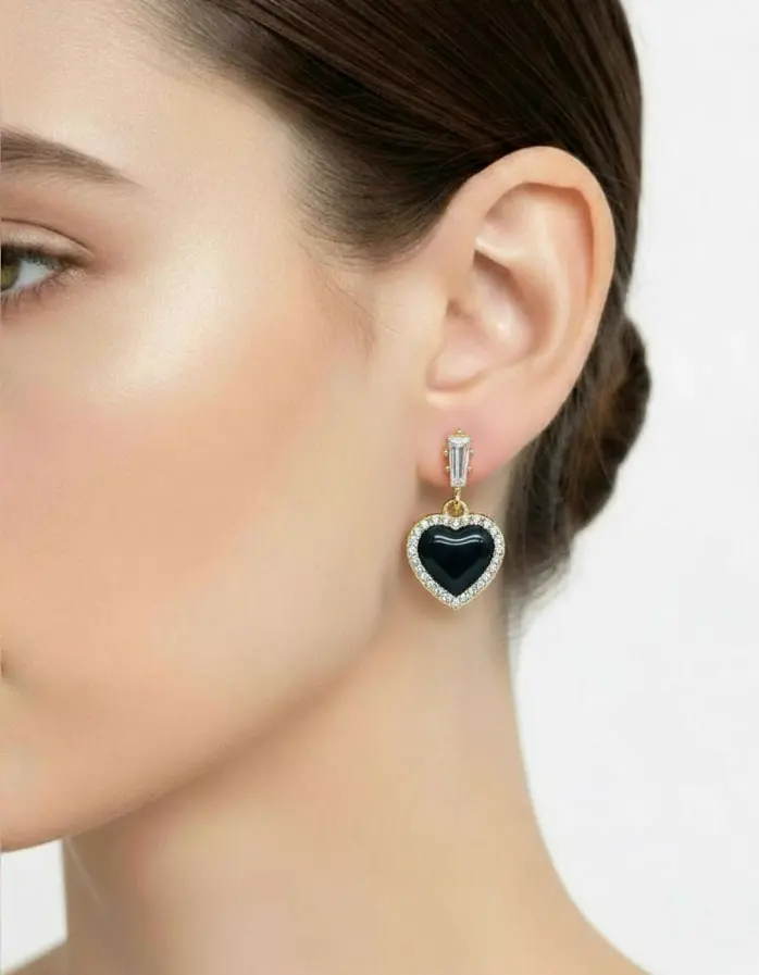 Midnight Heart Drop Earrings