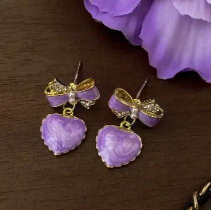 Lavender Bow Heart Earrings