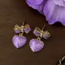 Lavender Bow Heart Earrings