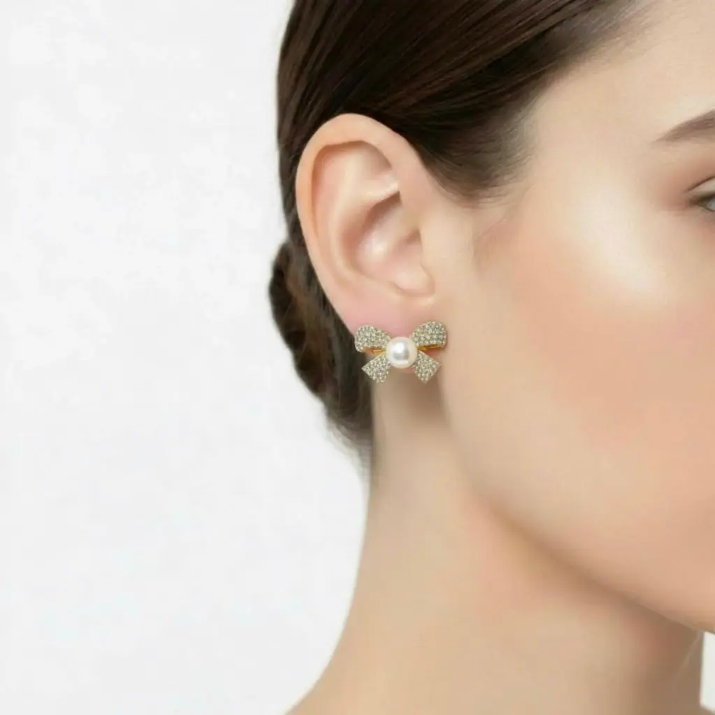Pearl Bow Stud Earrings