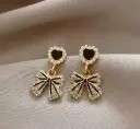 Black Heart Bow Drop Earrings