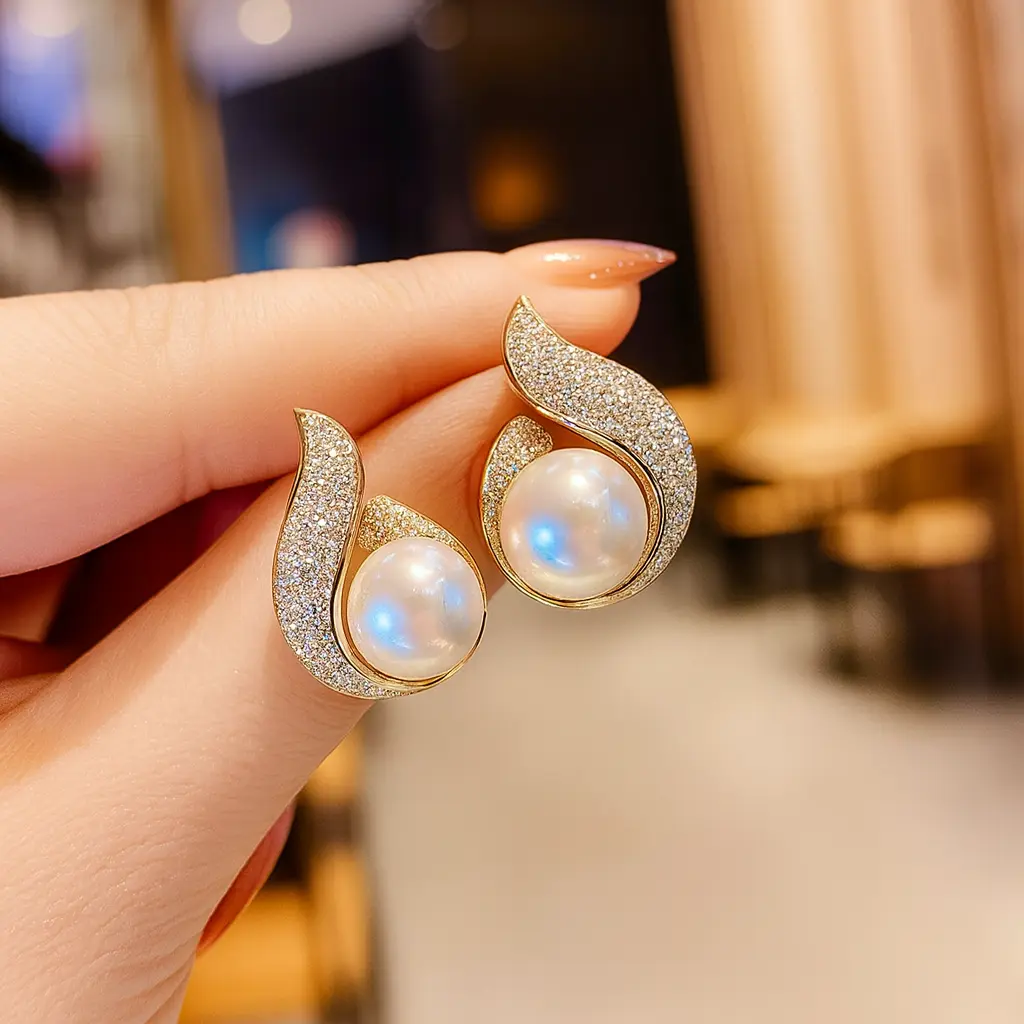Crystal Flame Pearl Studs