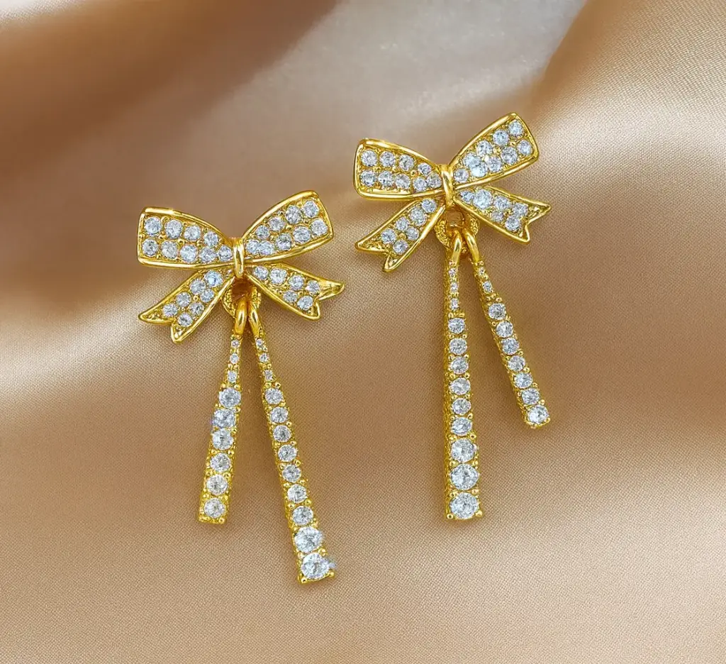 Golden Bow Sparkle Earrings