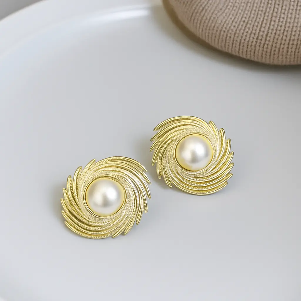 Golden Halo Pearl Studs