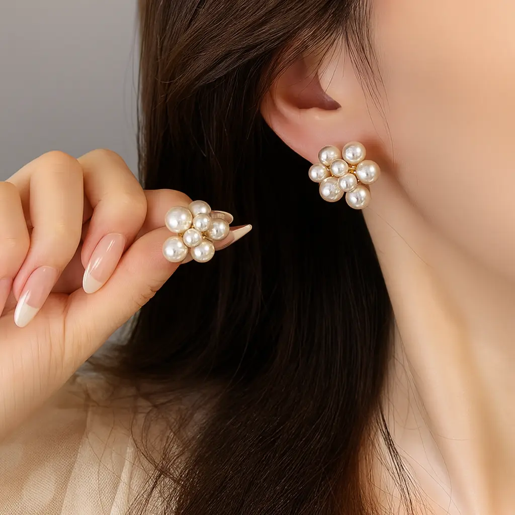 Pearl Cluster Stud Earrings