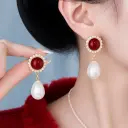 Ruby & Pearl Drop Earrings