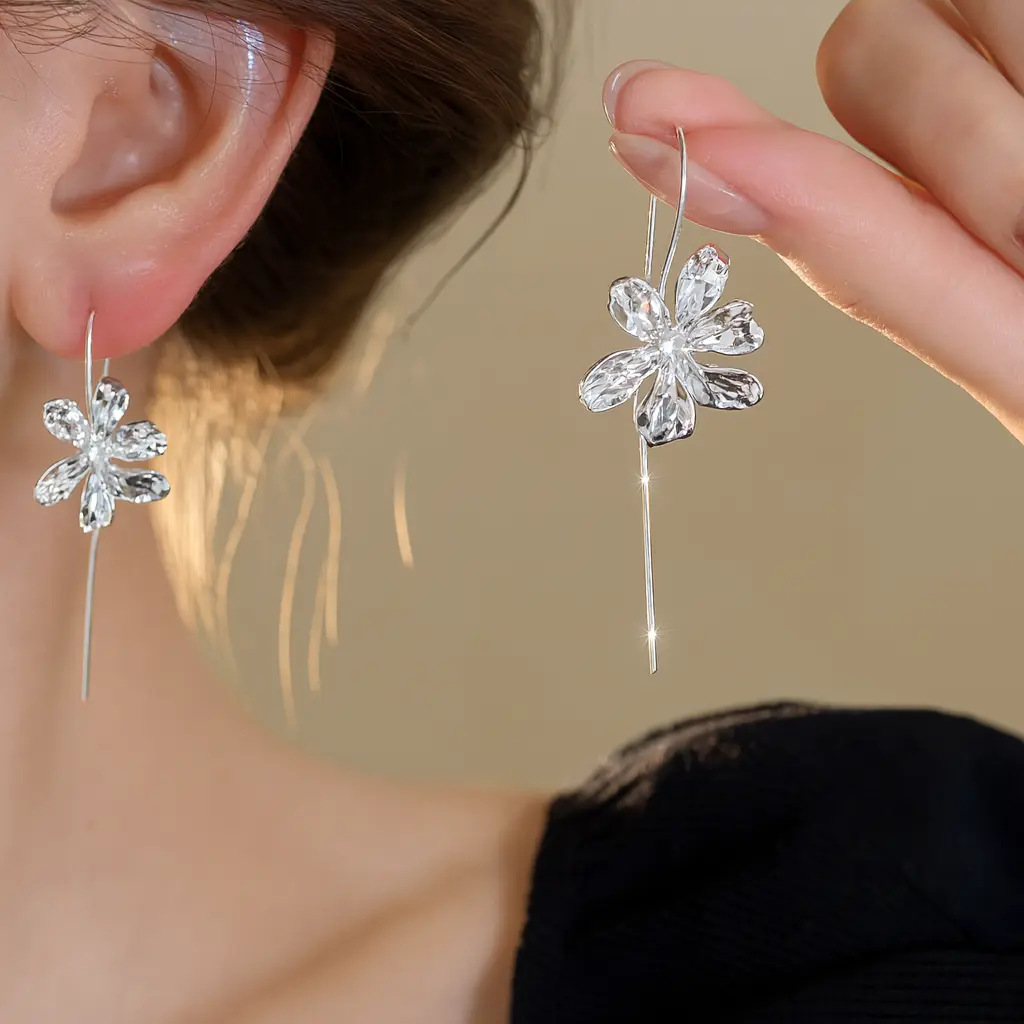Crystal Blossom Threader Earrings