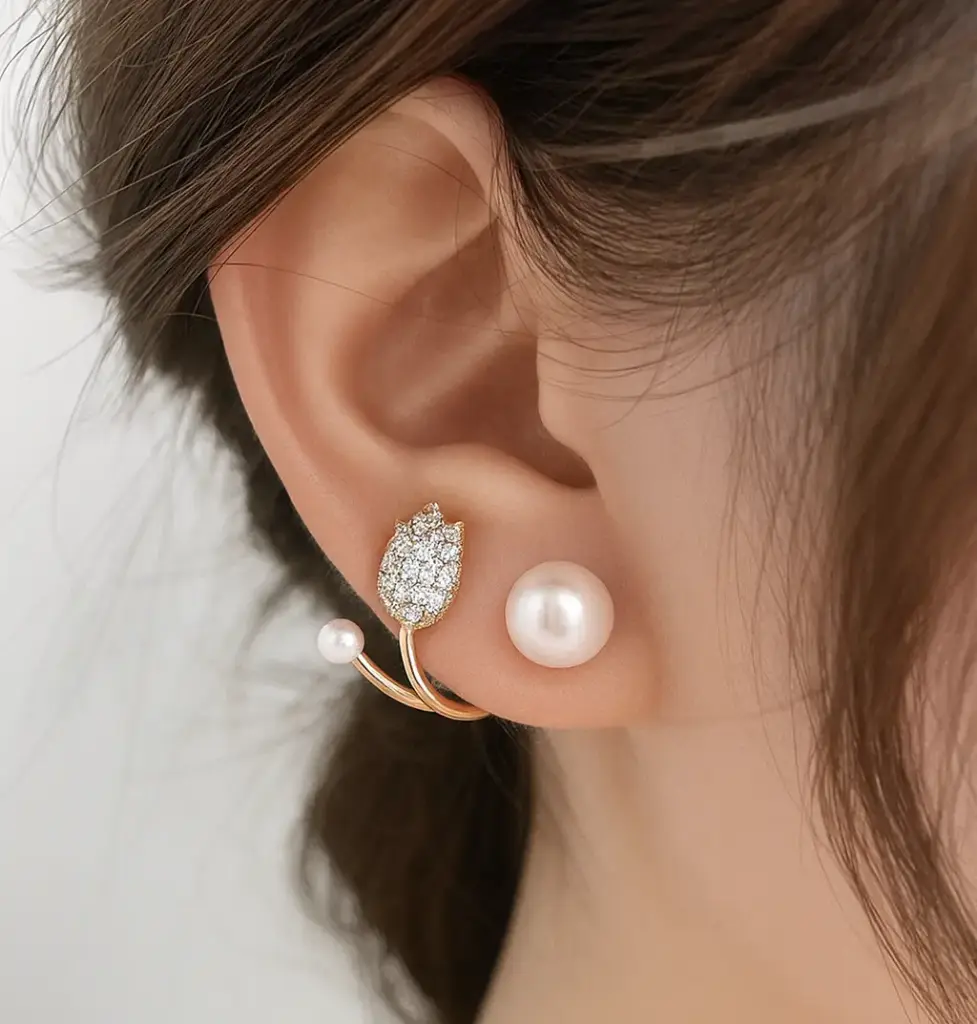 Crystal Bud Pearl Studs